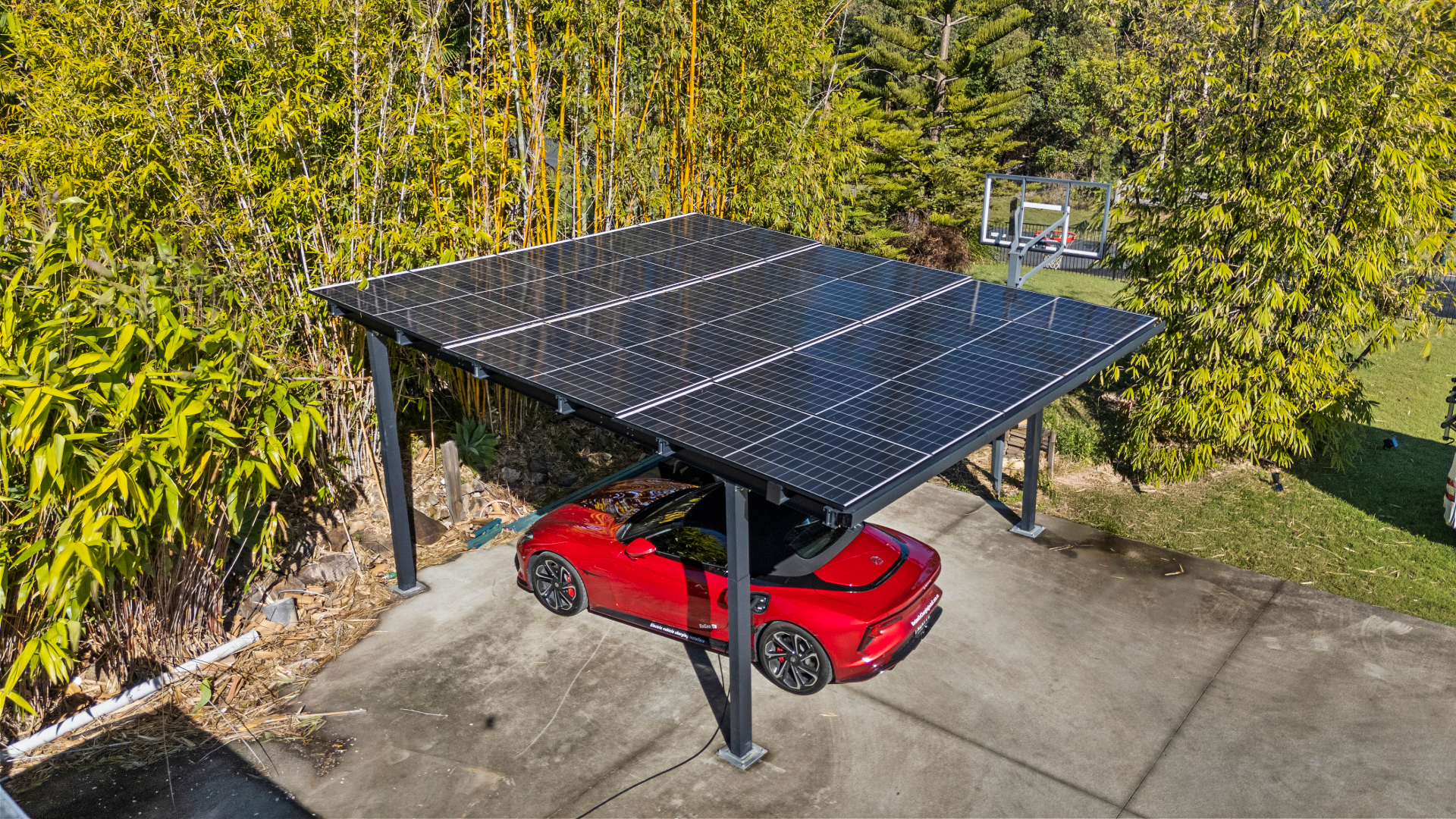 Solar canopy over electric vehicles